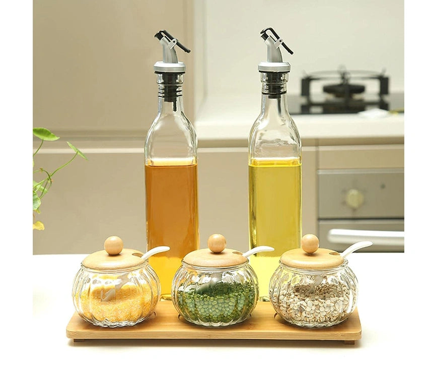 Borosilicate Glass Oil Dispenser Bottles with Spout-2pcs|Lid-Free Glass Oil Bottle Set