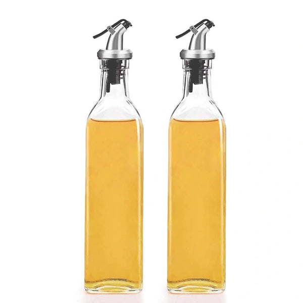 Glass Oil Dispenser Bottles - Borosilicate Glass, 2pcs with Spout, Lid-Free Set