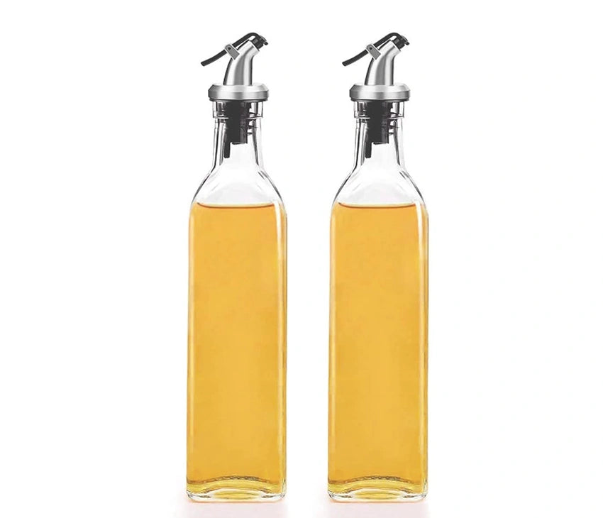 Borosilicate Glass Oil Dispenser Bottles with Spout-2pcs|Lid-Free Glass Oil Bottle Set