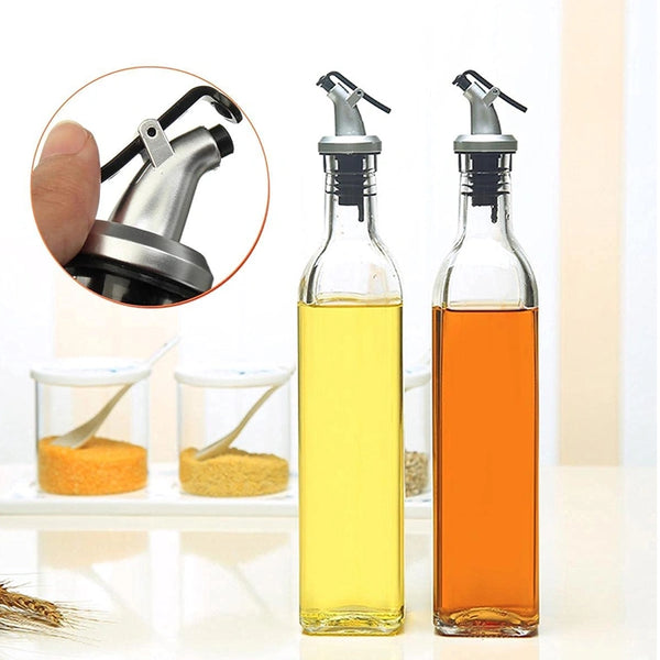 Glass Oil Dispenser Bottles - Borosilicate Glass, 2pcs with Spout, Lid-Free Set