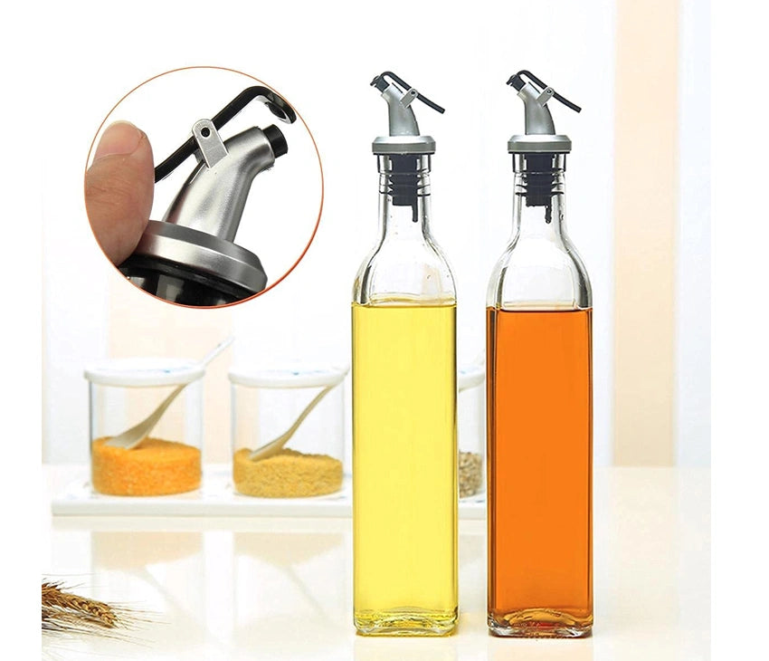 Borosilicate Glass Oil Dispenser Bottles with Spout-2pcs|Lid-Free Glass Oil Bottle Set