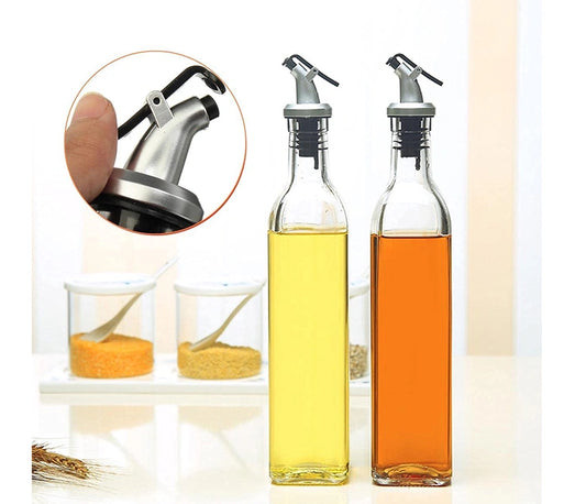 Glass Oil Dispenser Bottles - Borosilicate Glass, 2pcs with Spout, Lid-Free Set