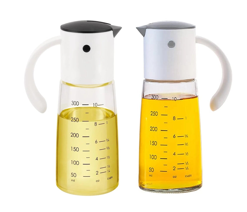 Glass Olive Oil Bottle with Detachable Gravity Cap Nozzle & Non-slip Handle 360ml Black/Grey