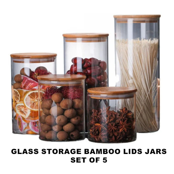 Glass Storage Jar with Airtight  Bamboo Lids,  Ideal for Candy, Spice, Coffee Beans
