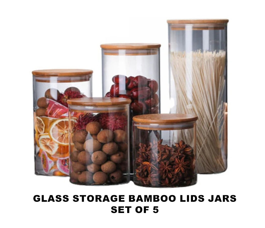 Glass Storage Jar with Airtight  Bamboo Lids,  Ideal for Candy, Spice, Coffee Beans