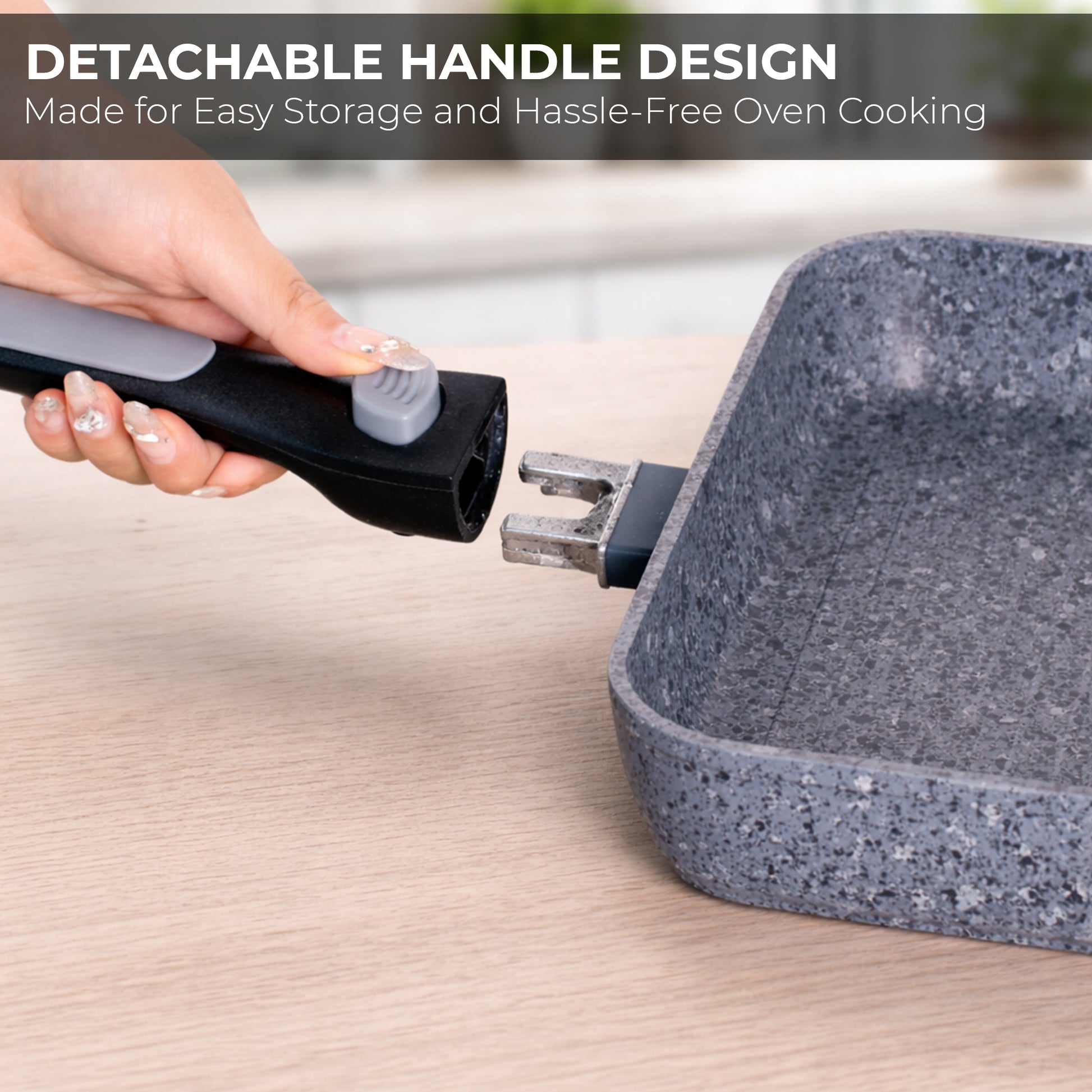 26cm Non-Stick Grill Pan | Removable Handle, Induction Safe, Granite Coated (Set of 2) – Houszy