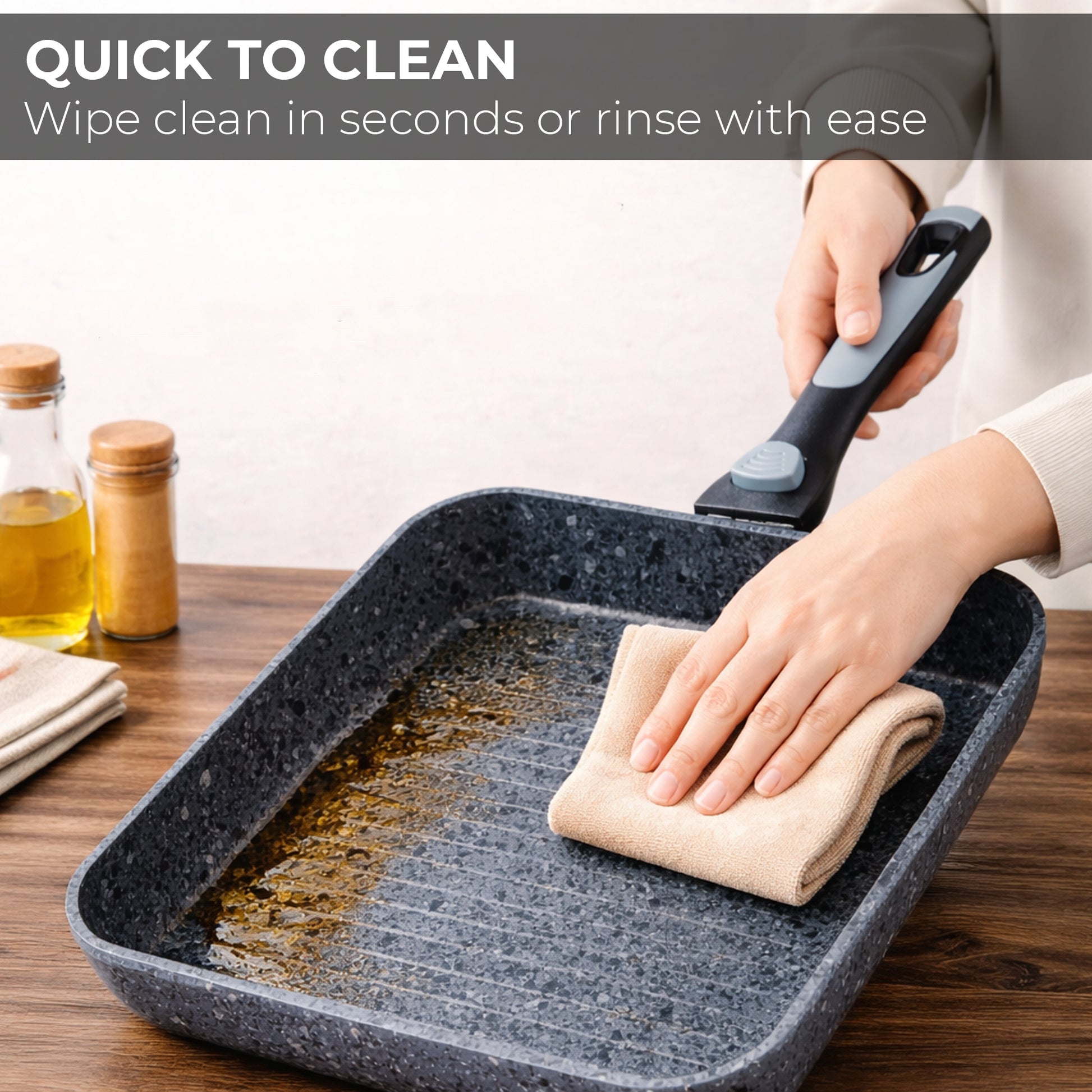 26cm Non-Stick Grill Pan | Removable Handle, Induction Safe, Granite Coated – Houszy