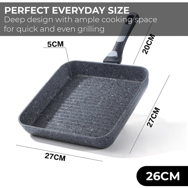26cm Non-Stick Grill Pan | Removable Handle, Induction Safe, Granite Coated – Houszy