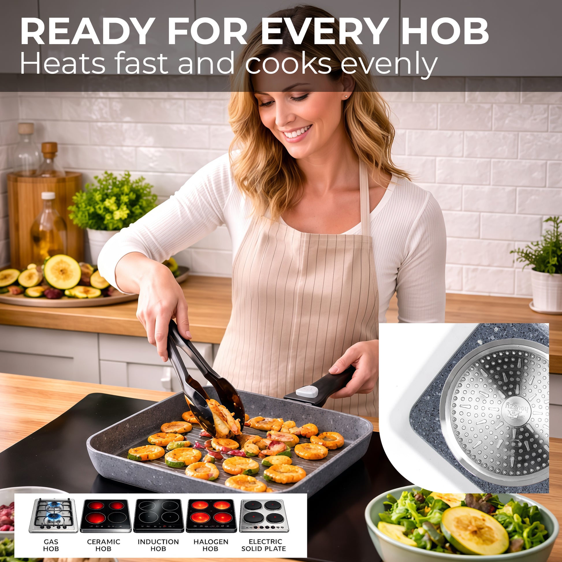 26cm Non-Stick Grill Pan | Removable Handle, Induction Safe, Granite Coated – Houszy