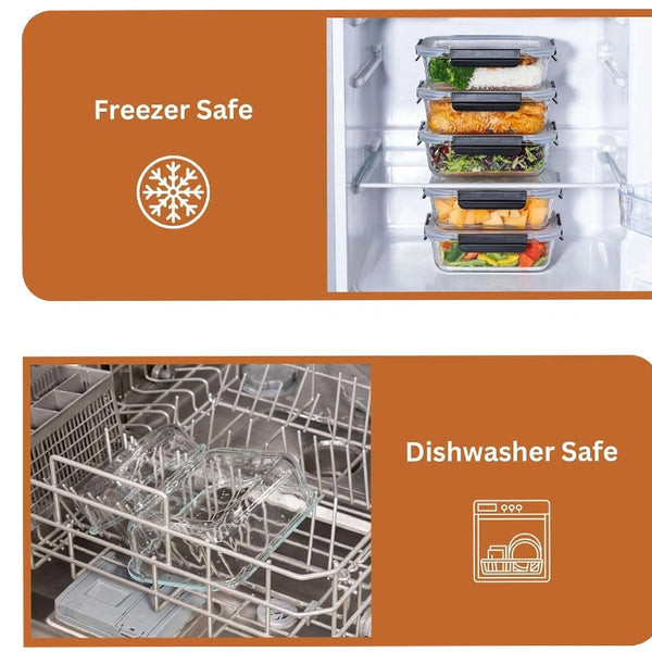 2-Compartment Glass Meal Prep Containers With Snap Lock Lids–Set Of 3-Houszy®