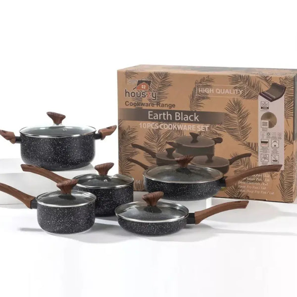 10-Piece Cookware Set | Non-Stick Granite Pots & Pans with Lids – Houszy