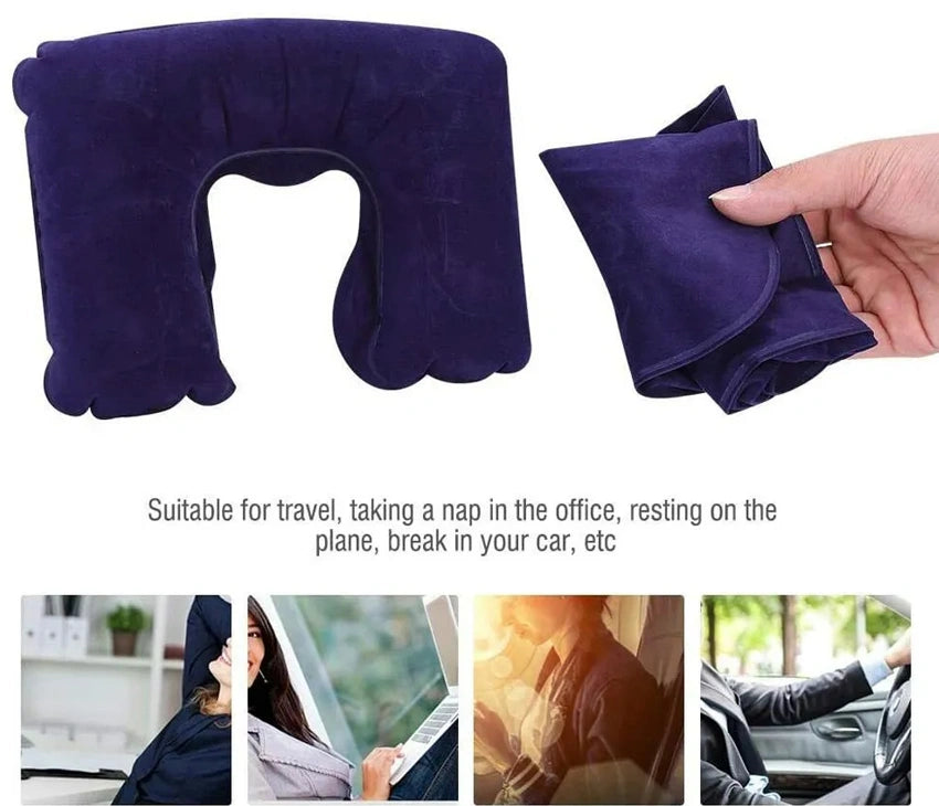 Inflatable Travel Neck Pillow U Shaped For Flight Travel Office Plane Head Rest