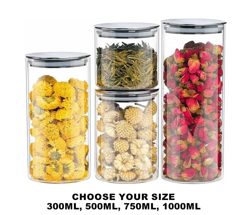 Glass Storage Jars with Airtight  Stainless Steel Lids- Ideal for Candy, Spice, Coffee Beans