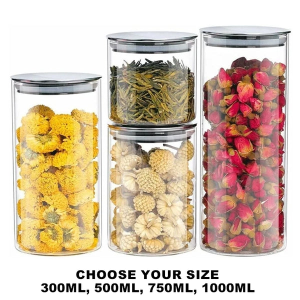 Glass Storage Jars with Airtight  Stainless Steel Lids- Ideal for Candy, Spice, Coffee Beans