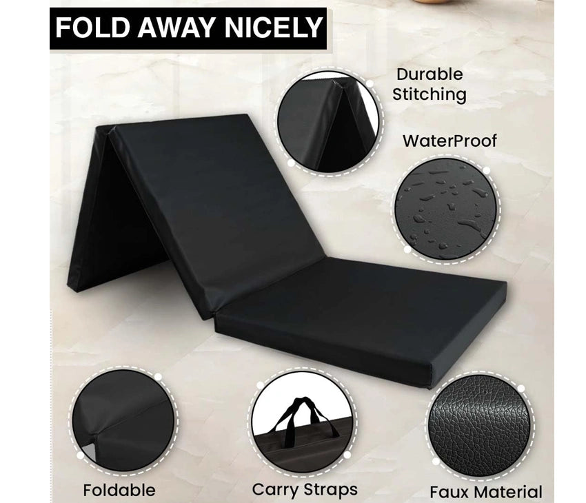 Lions 5mm Thick Tri-Fold Gymnastics Mat - Non-Slip PU Leather, Portable With Handles For Tumbling, Yoga, Pilates & Camping
