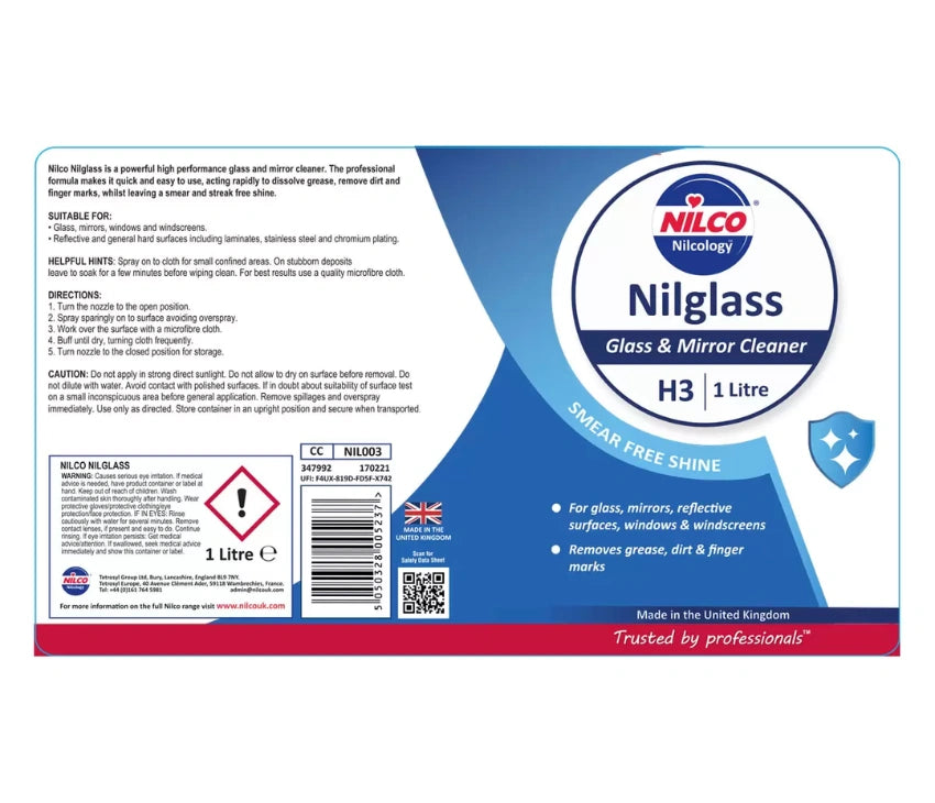 Nilco Nilglass Glass Cleaner - Trigger 1L