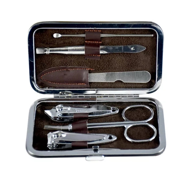 6pcs Manicure Set Nail Clipper Stainless Steel Grooming Pedicure kit Brown Case