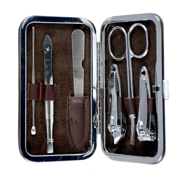 6pcs Manicure Set - Stainless Steel Nail Clipper & Pedicure Kit with Brown Case