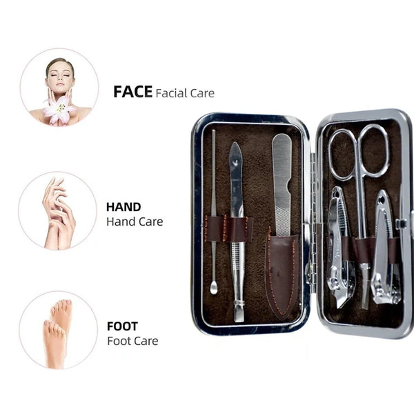 6pcs Manicure Set Nail Clipper Stainless Steel Grooming Pedicure kit Brown Case