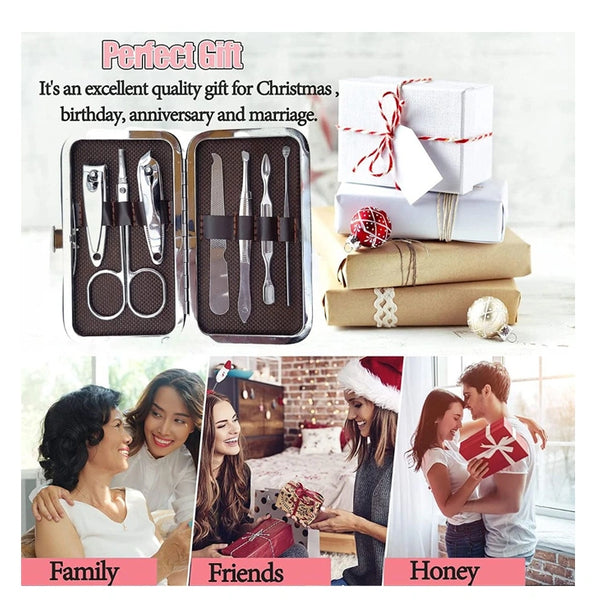 6pcs Manicure Set - Stainless Steel Nail Clipper & Pedicure Kit with Brown Case