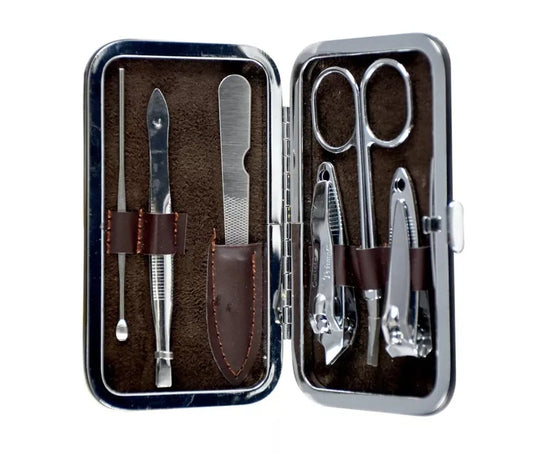 6pcs Manicure Set Nail Clipper Stainless Steel Grooming Pedicure kit Brown Case