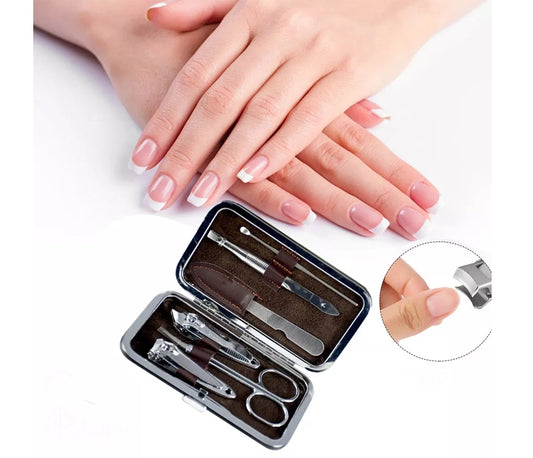 6pcs Manicure Set Nail Clipper Stainless Steel Grooming Pedicure kit Brown Case