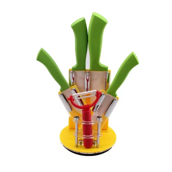 Ceramic Kitchen Knife Set with Stand - set of 6