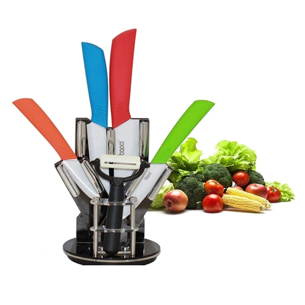 Ceramic Kitchen Knife Set with Stand - set of 6