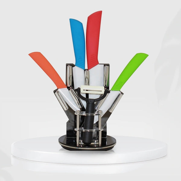 Ceramic Kitchen Knife Set with Stand - set of 6