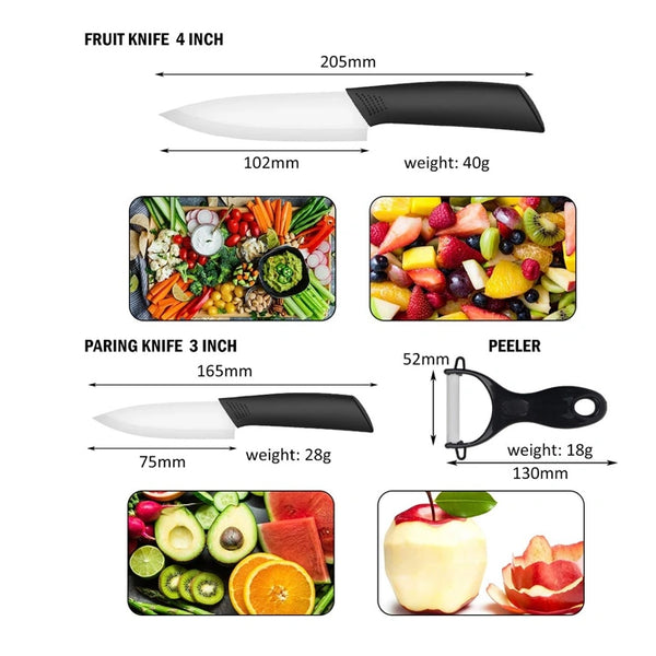 Ceramic Kitchen Knife Set with Stand - set of 6