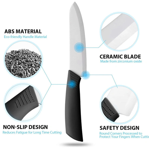 Ceramic Kitchen Knife Set with Stand - set of 6