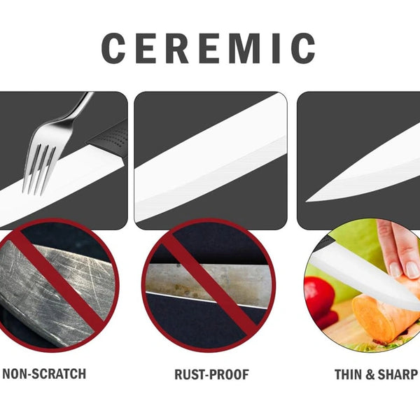 Ceramic Kitchen Knife Set with Stand - set of 6
