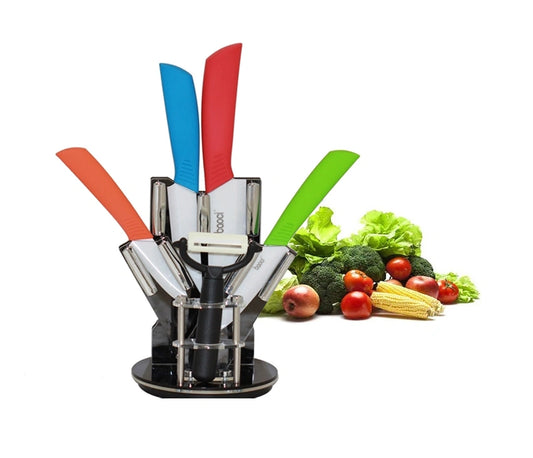 Ceramic Kitchen Chef Knife Set With Stand-Set Of 6