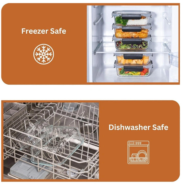 3-Compartment Glass Meal Prep Containers With Snap Lock Lids–Set Of 3-Houszy®