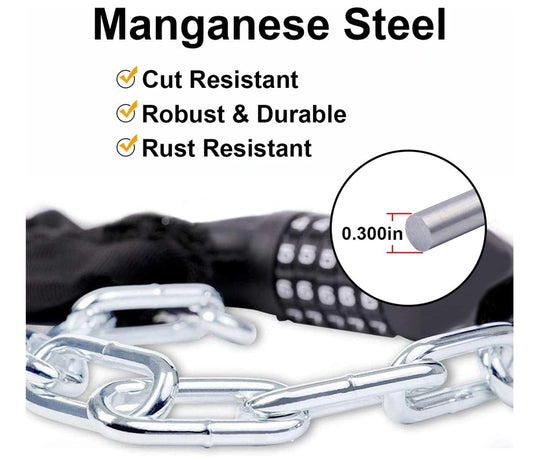 Chain Lock for Bike - Bike Lock Chain - Keyless Bike Lock Heavy Duty Chain Lock with 5-Digit Combination