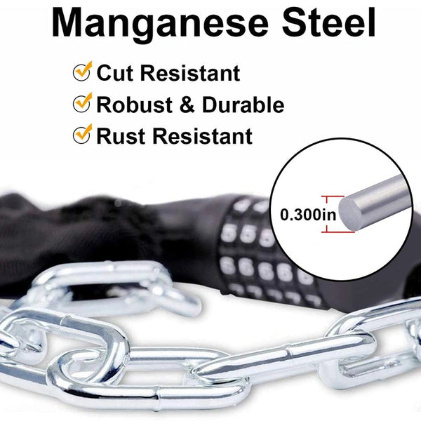 Chain Lock for Bike - Bike Lock Chain - Keyless Bike Lock Heavy Duty Chain Lock with 5-Digit Combination