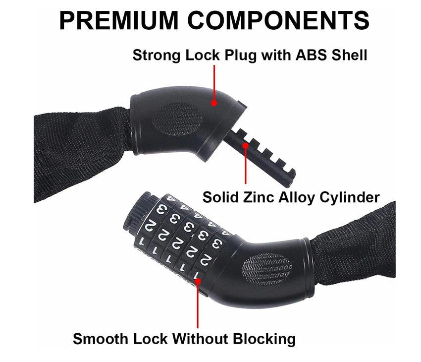 Chain Lock for Bike - Bike Lock Chain - Keyless Bike Lock Heavy Duty Chain Lock with 5-Digit Combination