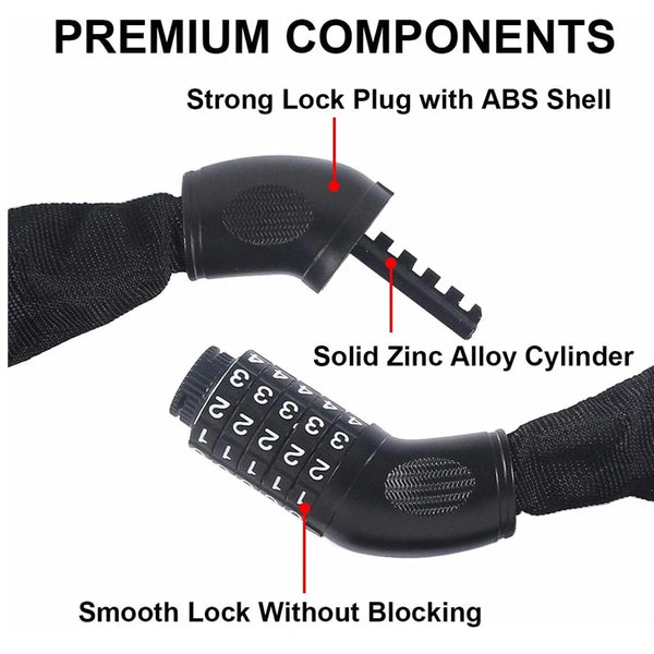 Chain Lock for Bike - Bike Lock Chain - Keyless Bike Lock Heavy Duty Chain Lock with 5-Digit Combination