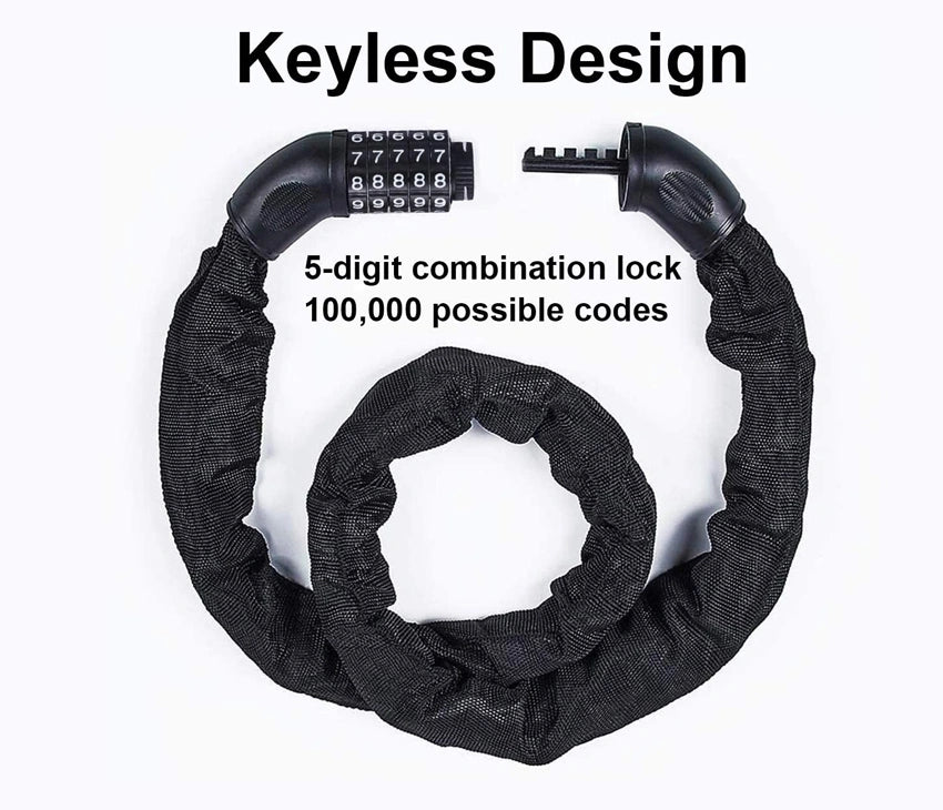 Chain Lock for Bike - Bike Lock Chain - Keyless Bike Lock Heavy Duty Chain Lock with 5-Digit Combination