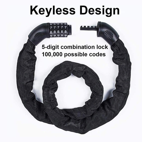 Chain Lock for Bike - Bike Lock Chain - Keyless Bike Lock Heavy Duty Chain Lock with 5-Digit Combination