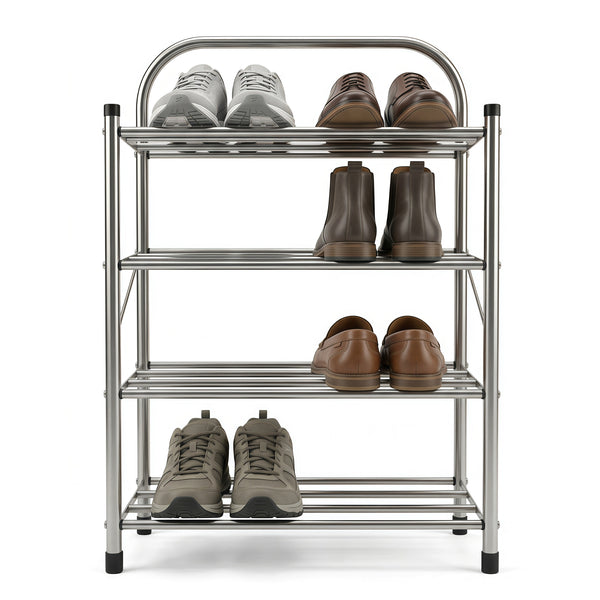 Stainless Steel Shoe Rack- 4-Tier, Ideal for Living Room or Hallway (Silver)-Houszy®