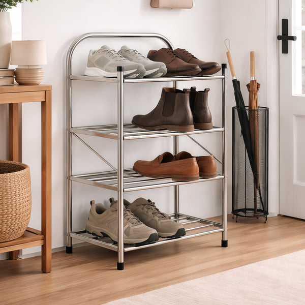 Stainless Steel Shoe Rack- 4-Tier, Ideal for Living Room or Hallway (Silver)-Houszy®