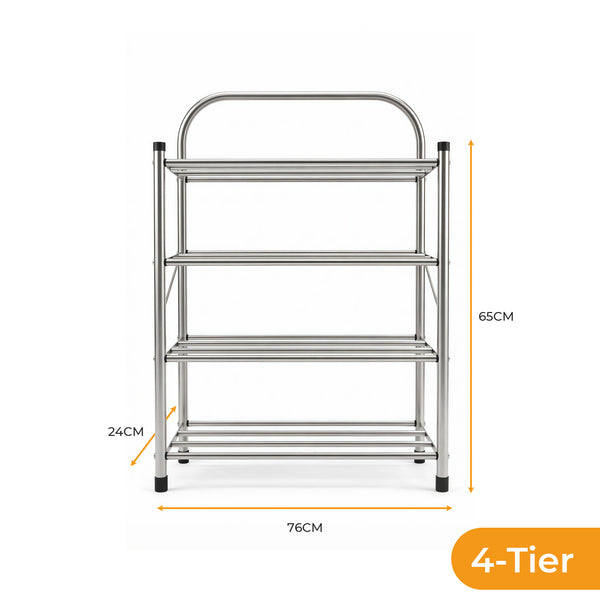 Stainless Steel Shoe Rack- 4-Tier, Ideal for Living Room or Hallway (Silver)-Houszy®
