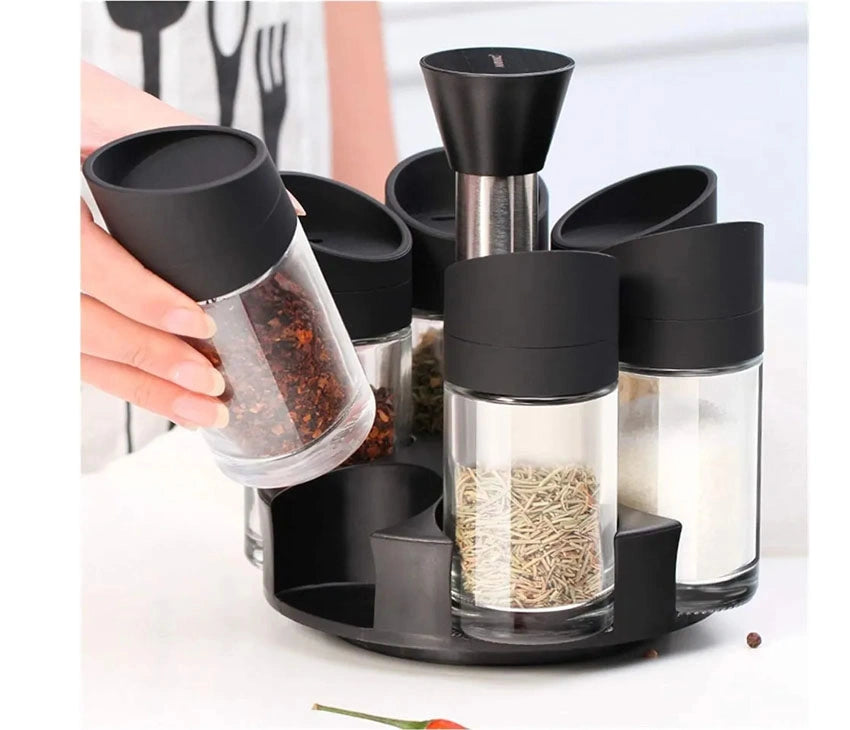 Spice Jars Stainless steel rotating seasoning jar glass cruet kitchen supplies Condiment Pots Container (Size : 7-piece set)