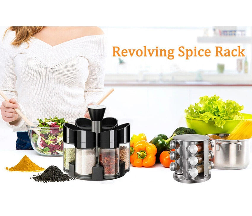 Spice Jars Stainless steel rotating seasoning jar glass cruet kitchen supplies Condiment Pots Container (Size : 7-piece set)