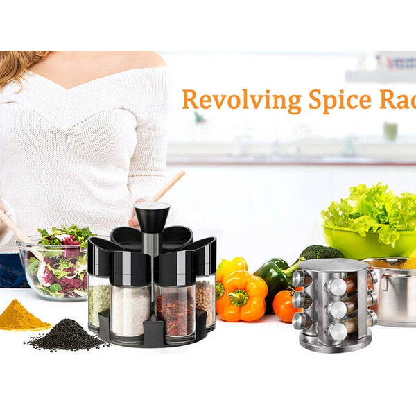 Spice Jars Stainless steel rotating seasoning jar glass cruet kitchen supplies Condiment Pots Container (Size : 7-piece set)