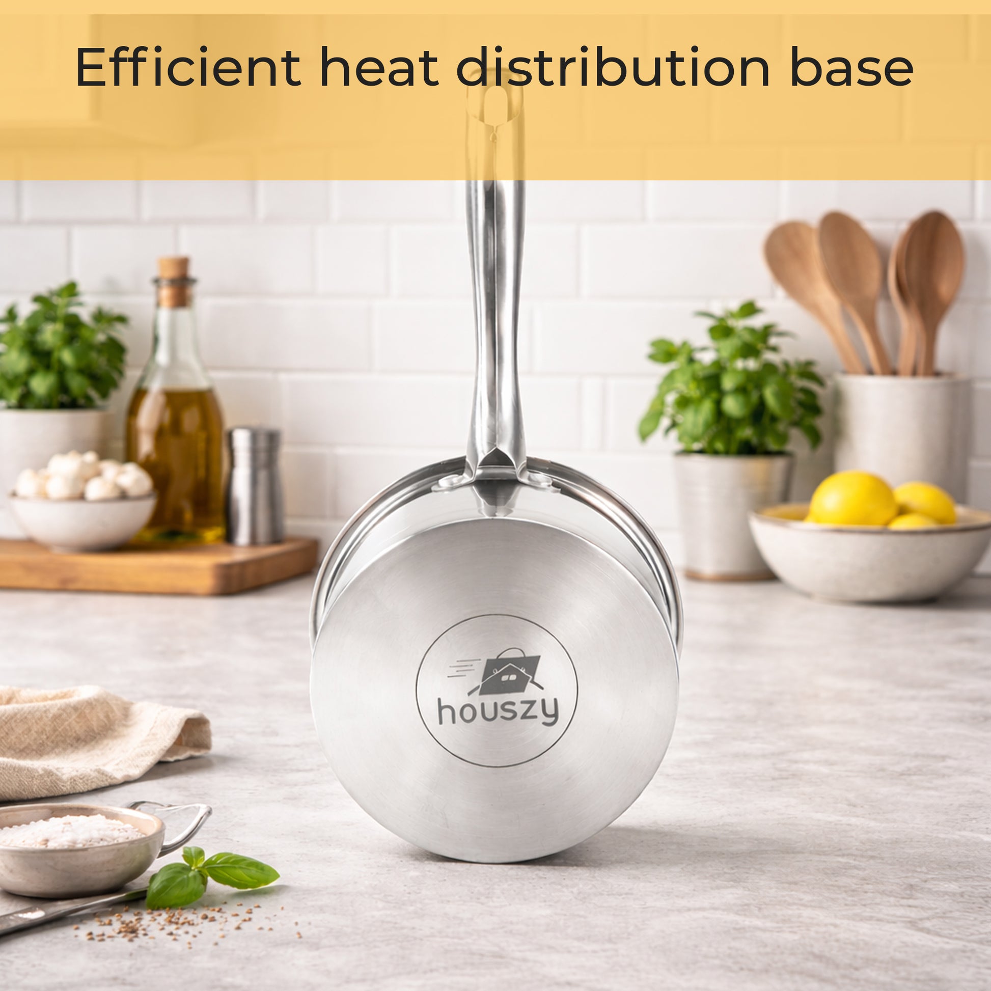 Stainless Steel Saucepan Set (16/18/20cm) with Glass Lids– Induction & All Hobs, Even‑Heat Base-6pc