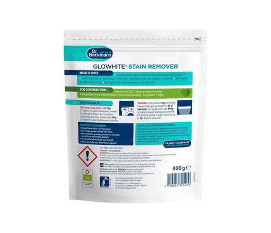 Dr. Beckmann Glowhite Whitening Booster | In-wash stain remover & whitener 400g