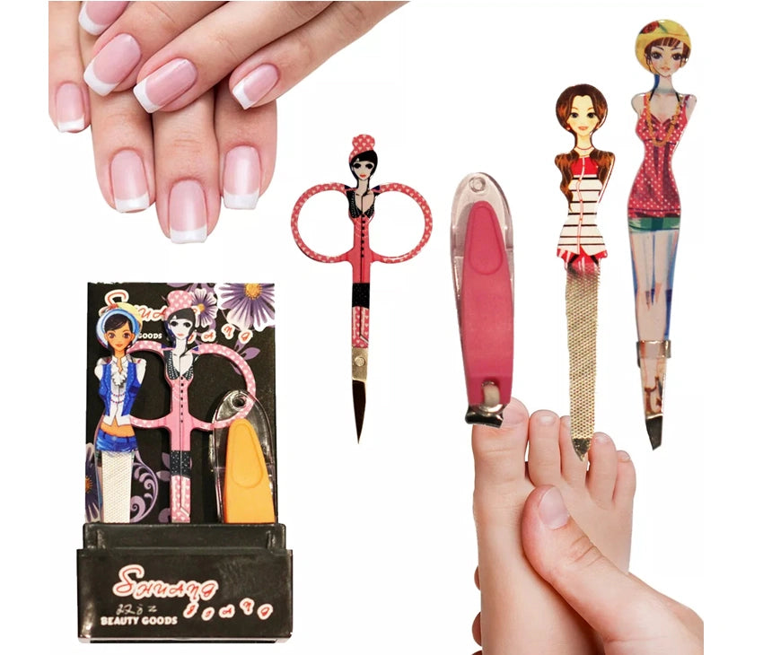 Travel Manicure Pedicure Grooming Set Featuring Doll 4Pcs