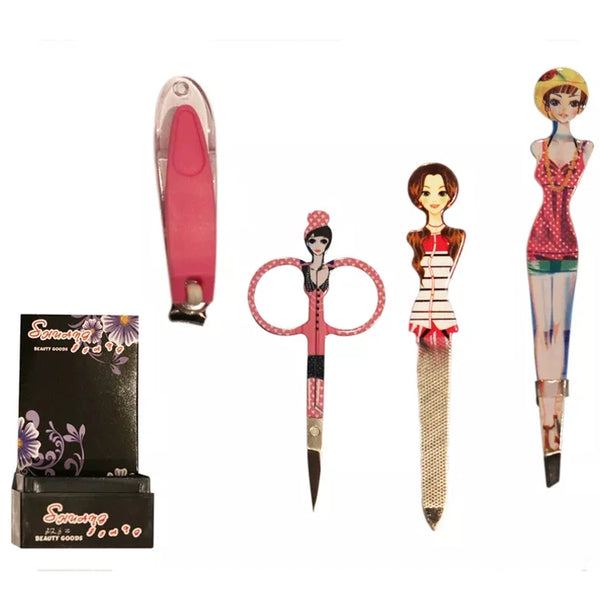 Travel Manicure Pedicure Grooming Set Featuring Doll 4Pcs